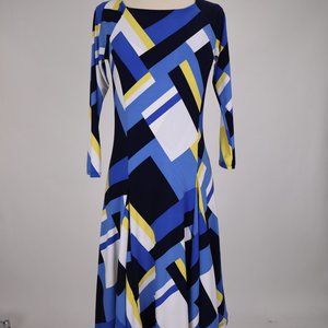 🌺 Vtg Ralph Lauren Nautical Geometric Abstract Shift Ruffled Party Dress Tunic